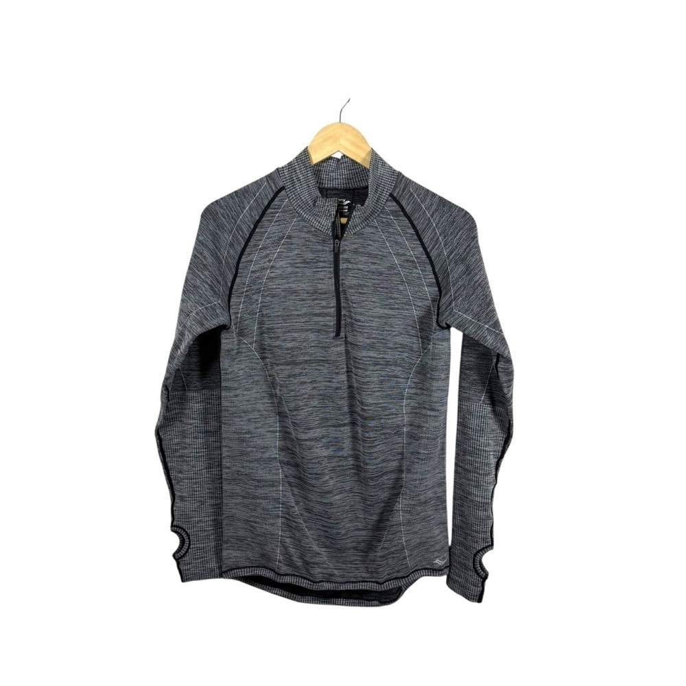 Saucony Women’s Quarter Zip Ribbed Thumb Hole Running Shirt Grey L